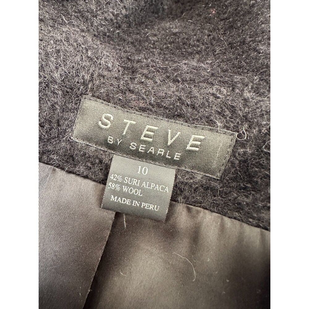 Steve by Searle Long Black Hooded Wool Coat Fur Trim Maxi Winter Elegant sz 10 - Picture 4 of 7